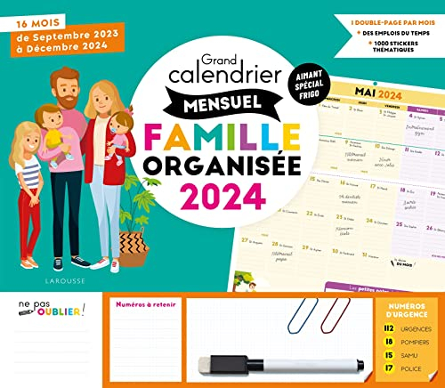 Grand calendrier mensuel famille organisée 2024